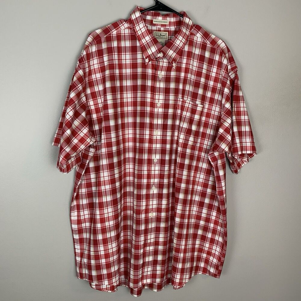 L.L. Bean Men's Short Sleeve Button Up Size XXL 2XL Plaid Traditional Fit